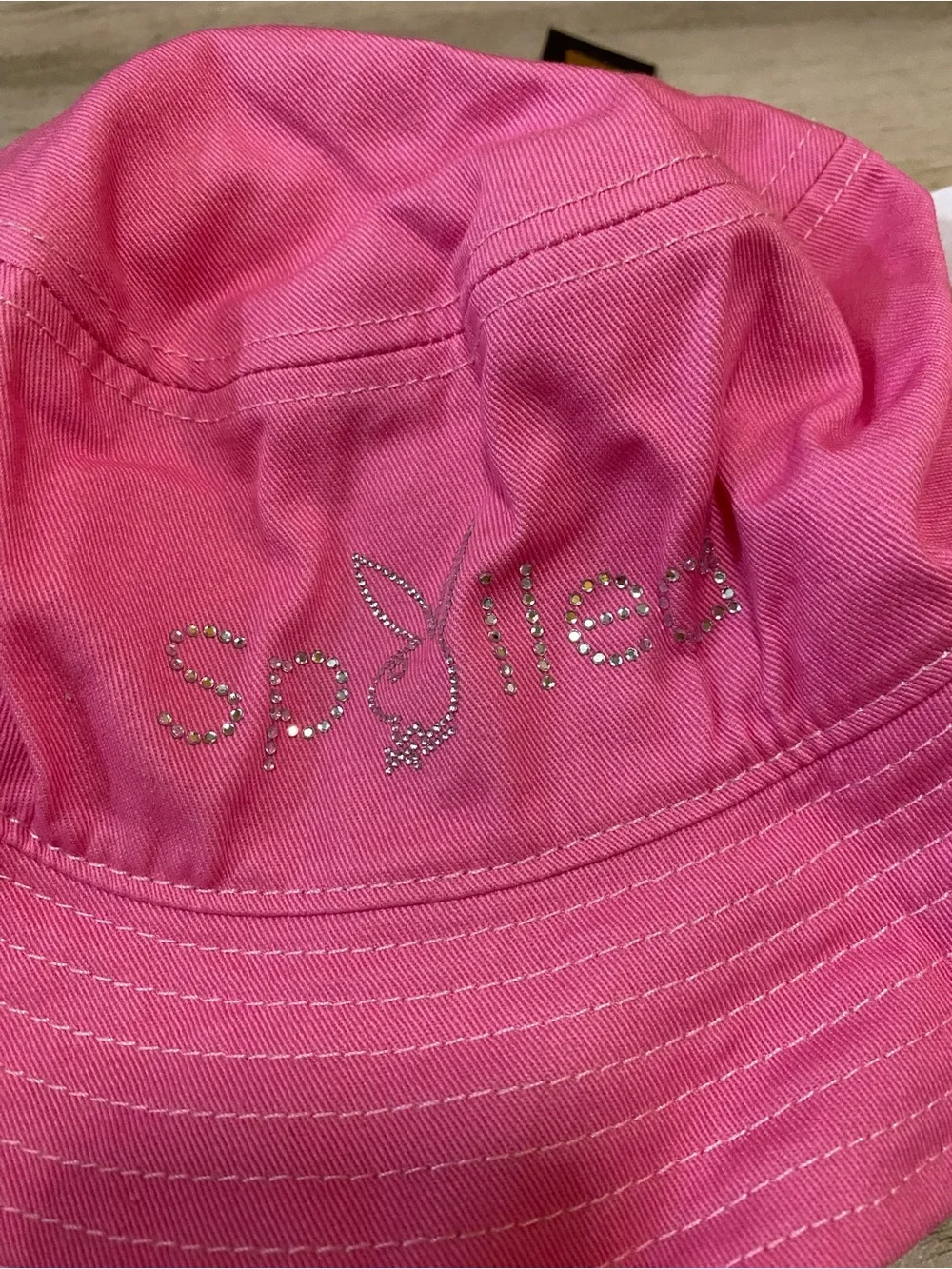 PLAYBOY Hot Pink rhinestone Spoiled bunny logo Bucket Hat - NWT